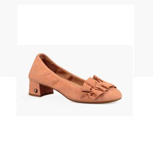 NIB UGG BLOCK HEEL FIFI Ruffle SUEDE Flats SUNTAN Light PINK Women's Size 5